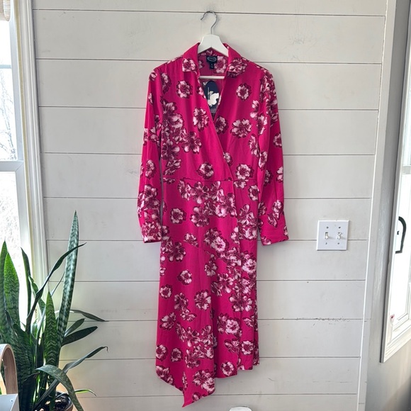 scoop Dresses & Skirts - NWT Scoop Pink Floral Long Sleeve Wrap Shirt Dress Size XS